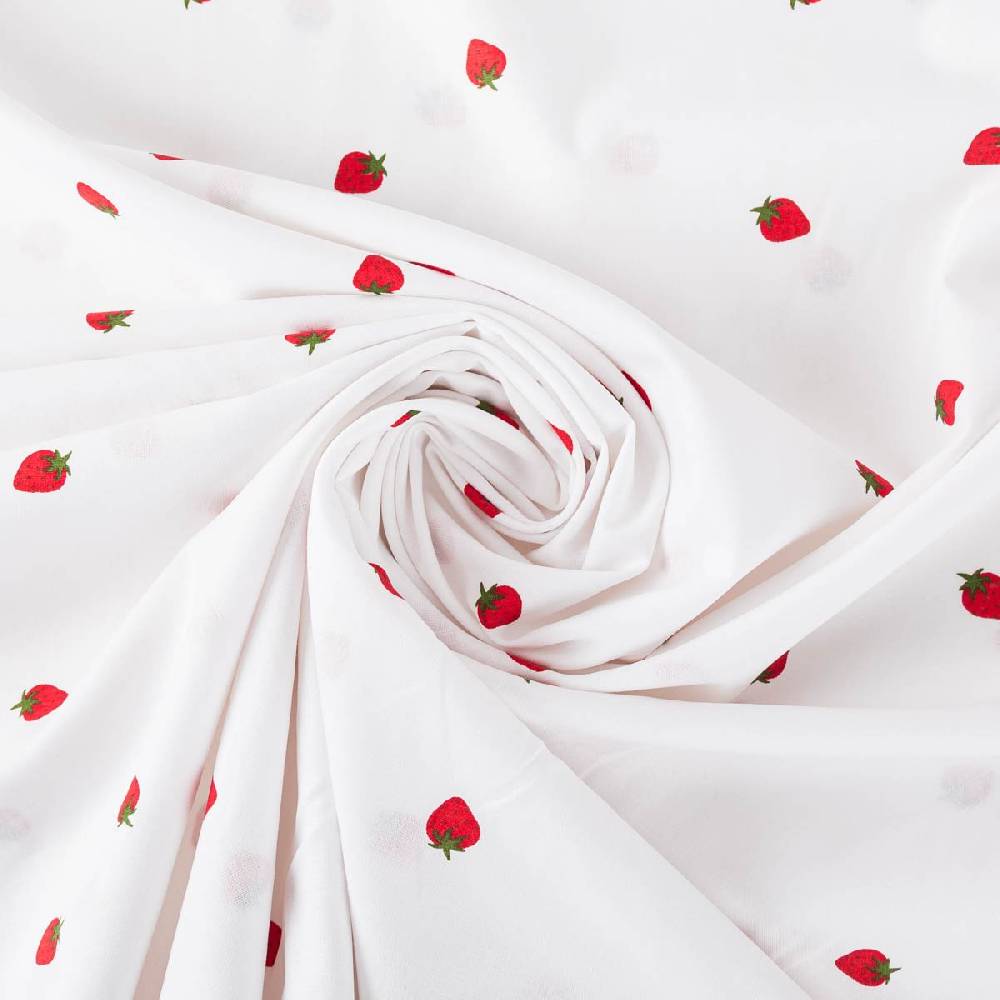 Schöner Leben Baumwollstoff Popeline Stoff Mini Erdbeeren weiß rot grün 1,45m Breite Super Sparpreis