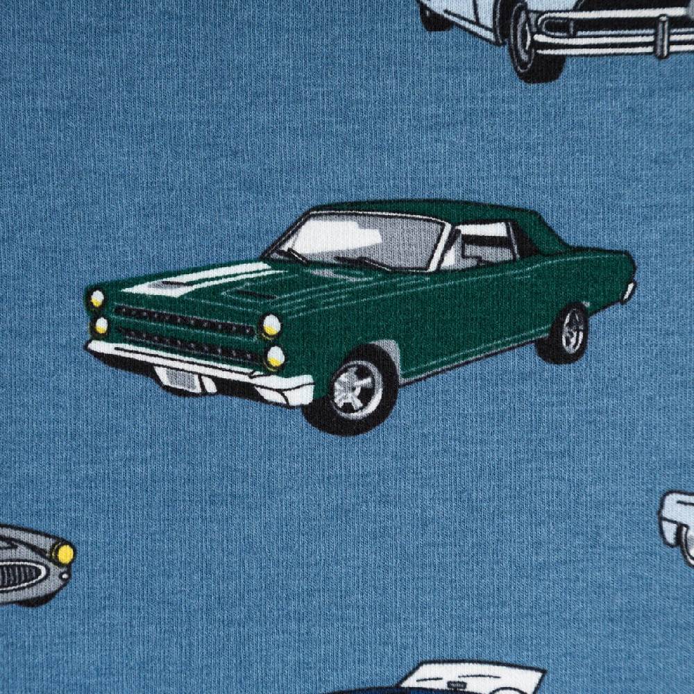 Schöner Leben Jersey Stoff Baumwolljersey CLASSIC CARS Autos jeans blau grün 1,45m Breite Kostenlose Rückgabe