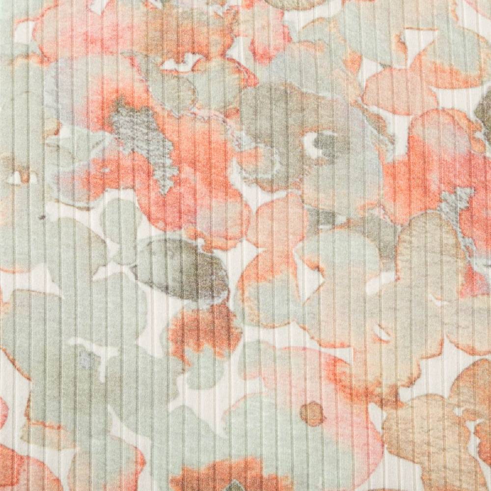 Schöner Leben Viskosejersey Rippjersey Digitaldruck Flowers Aquarell Blumen abstrakt ecru grün 1,2m Breite Letzte 3 Tage