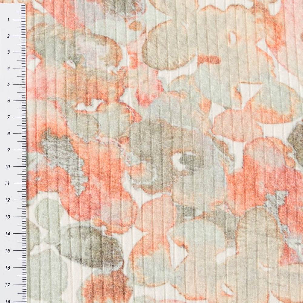 Schöner Leben Viskosejersey Rippjersey Digitaldruck Flowers Aquarell Blumen abstrakt ecru grün 1,2m Breite Letzte 3 Tage