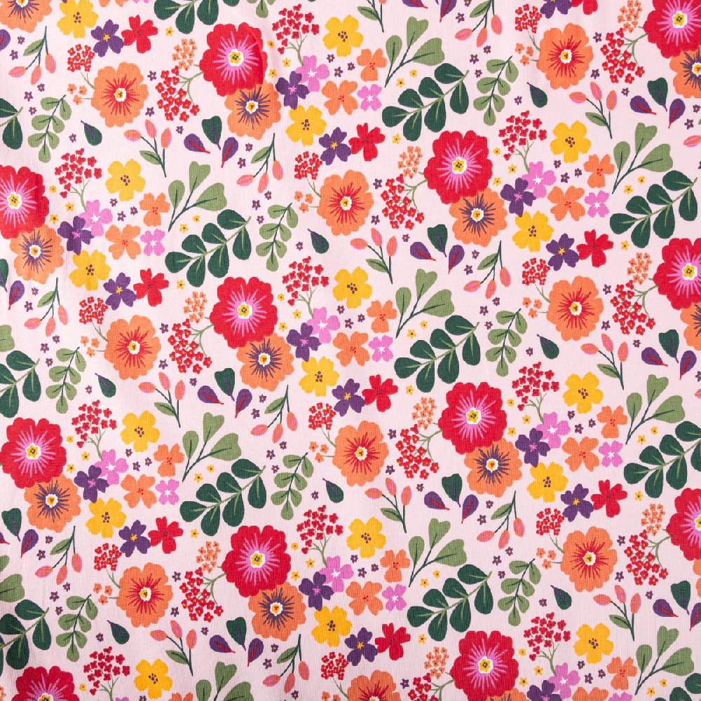 Schöner Leben Jersey Stoff Baumwolljersey Dorie Blumen Blätter rosa bunt 1,45m Breite Bis zu 65% Rabatt