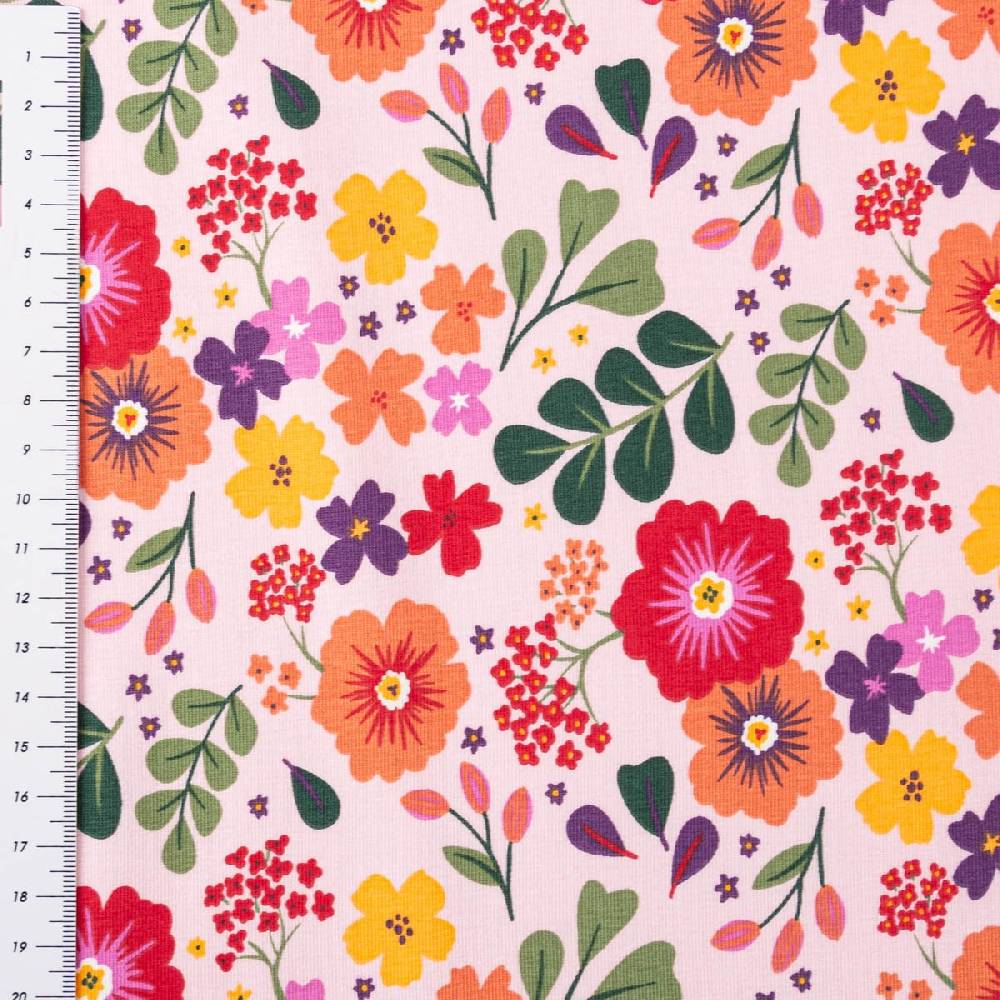 Schöner Leben Jersey Stoff Baumwolljersey Dorie Blumen Blätter rosa bunt 1,45m Breite Bis zu 65% Rabatt