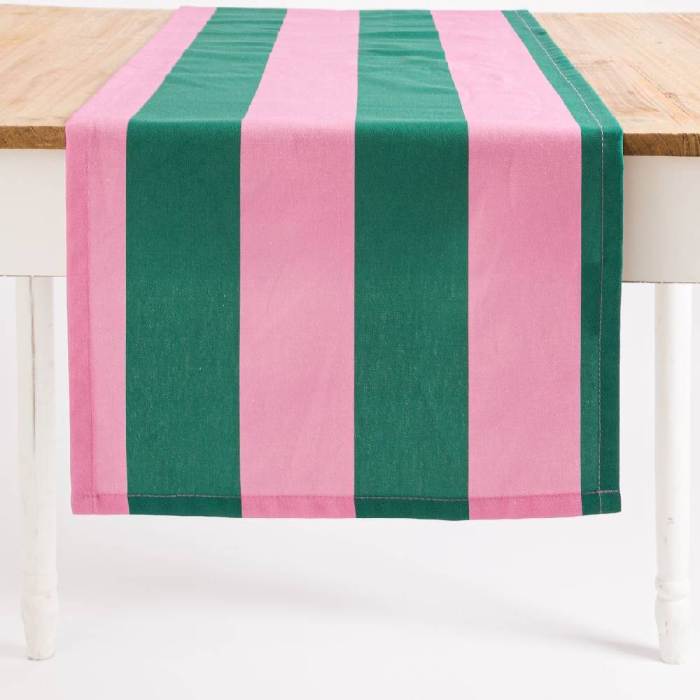 Schöner Leben Tischläufer Streifen dunkelgrün pink 40x160cm von SCHÖNER LEBEN Super Rabatt