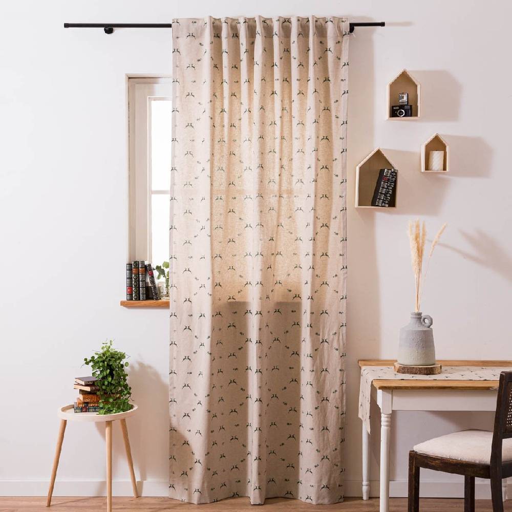 Schöner Leben Vorhang mit Smok-Schlaufenband Leinenlook Hirsch Edelweiß natur grün in 245cm oder Wunschlänge von SCHÖNER LEBEN im Angebot