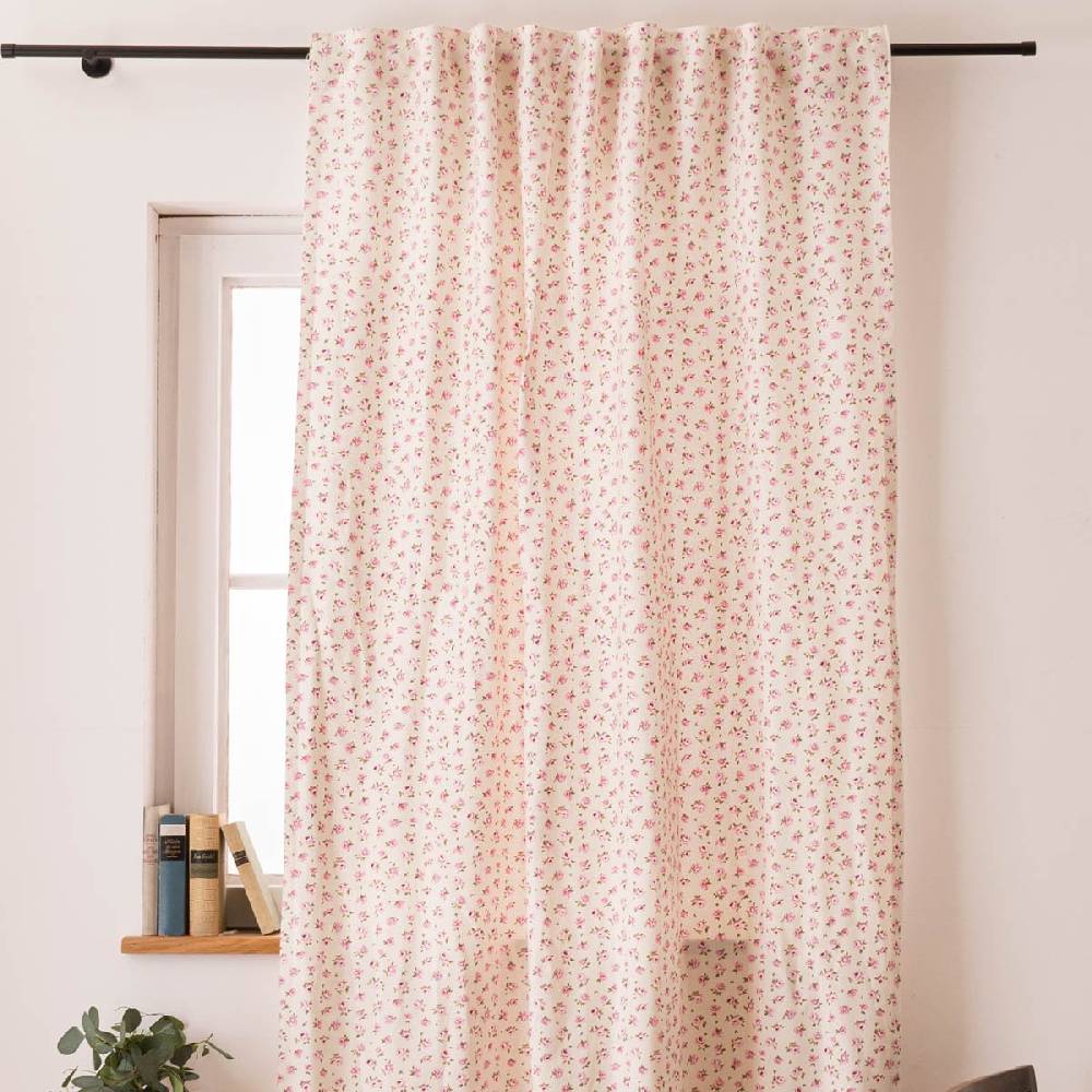 Schöner Leben Vorhang mit Smok-Schlaufenband Classic Little Rose Rosenblüten ecru rosa in 245cm oder Wunschlänge von SCHÖNER LEBEN Fabrikpreis