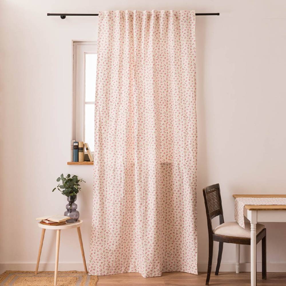 Schöner Leben Vorhang mit Smok-Schlaufenband Classic Little Rose Rosenblüten ecru rosa in 245cm oder Wunschlänge von SCHÖNER LEBEN Fabrikpreis