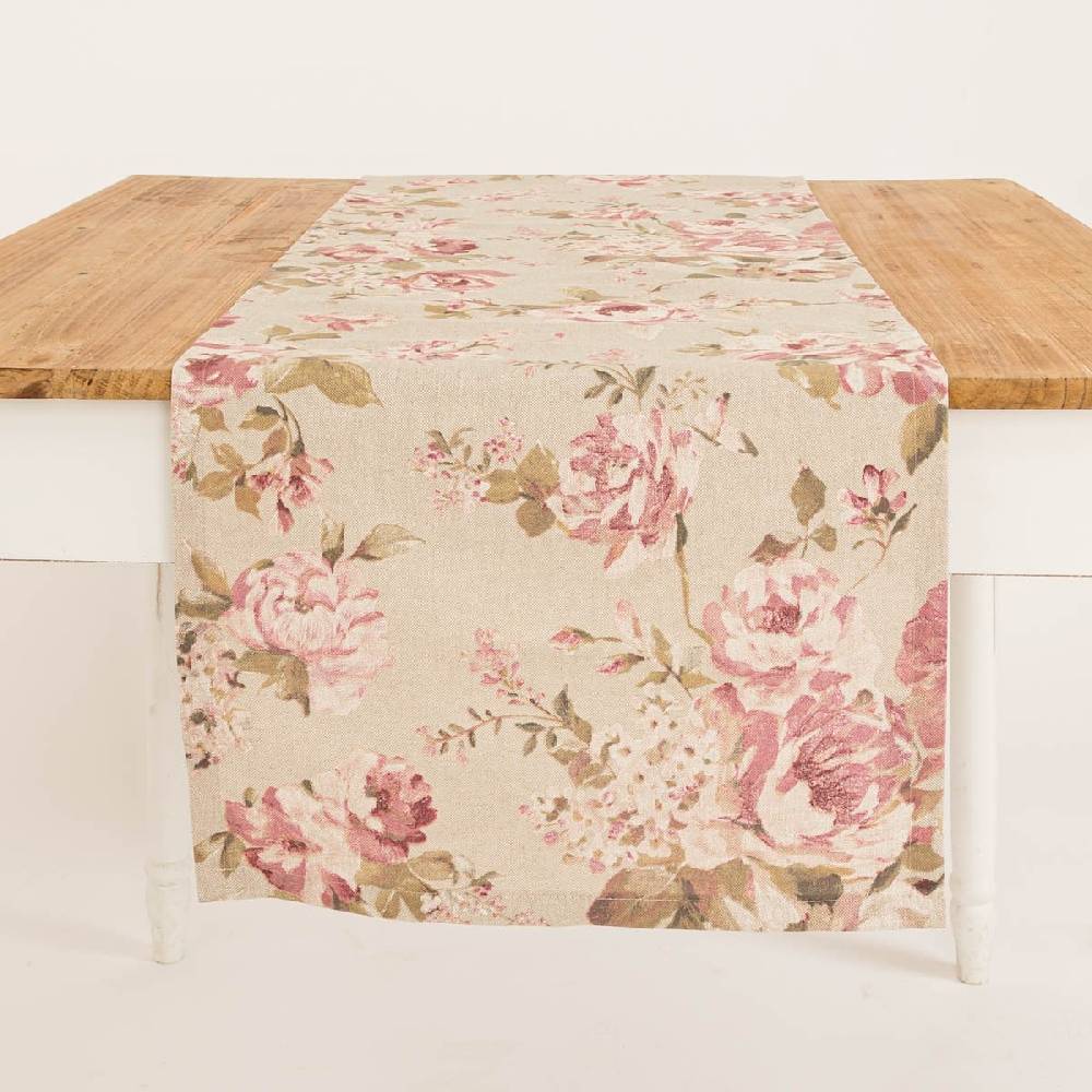 Schöner Leben Tischläufer Classic Painted Rose Leinenlook Rosen natur rosa 40x160cm von SCHÖNER LEBEN Sonderangebot