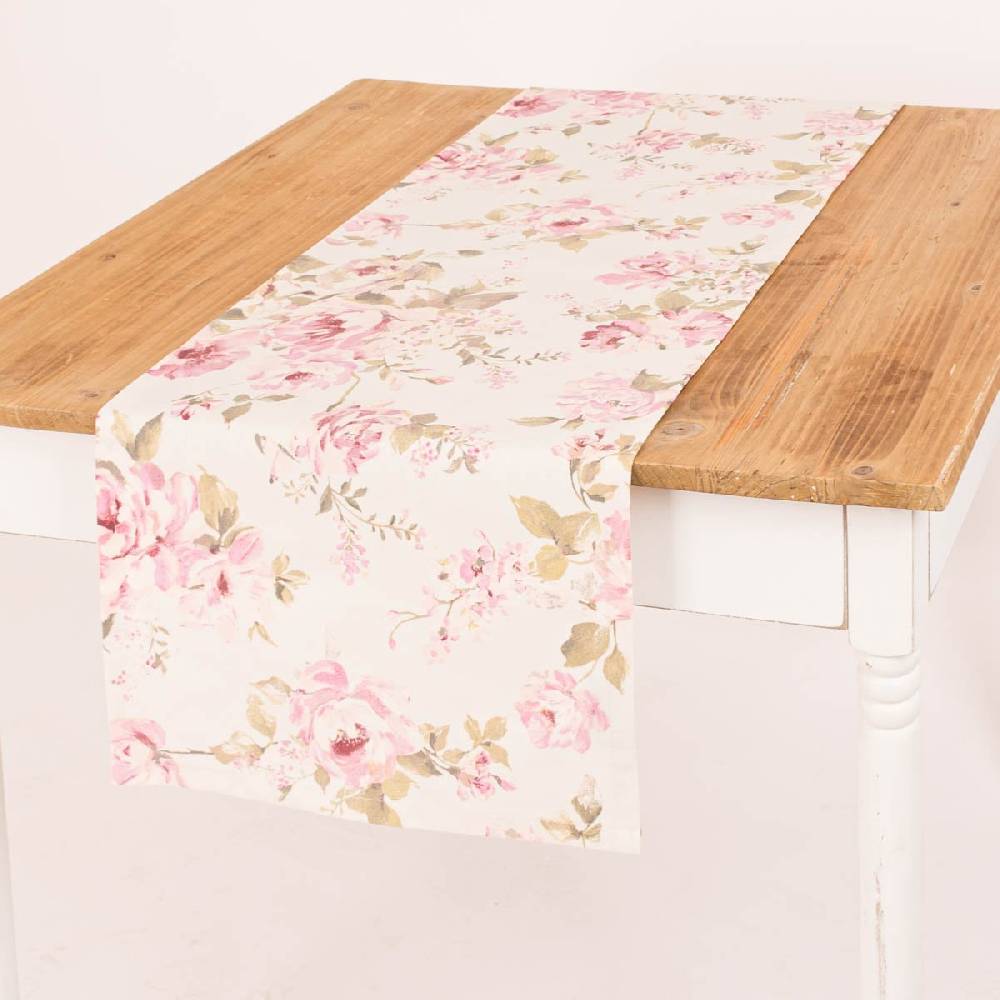 Schöner Leben Tischläufer Classic Painted Rose Rosen ecru rosa 40x160cm von SCHÖNER LEBEN