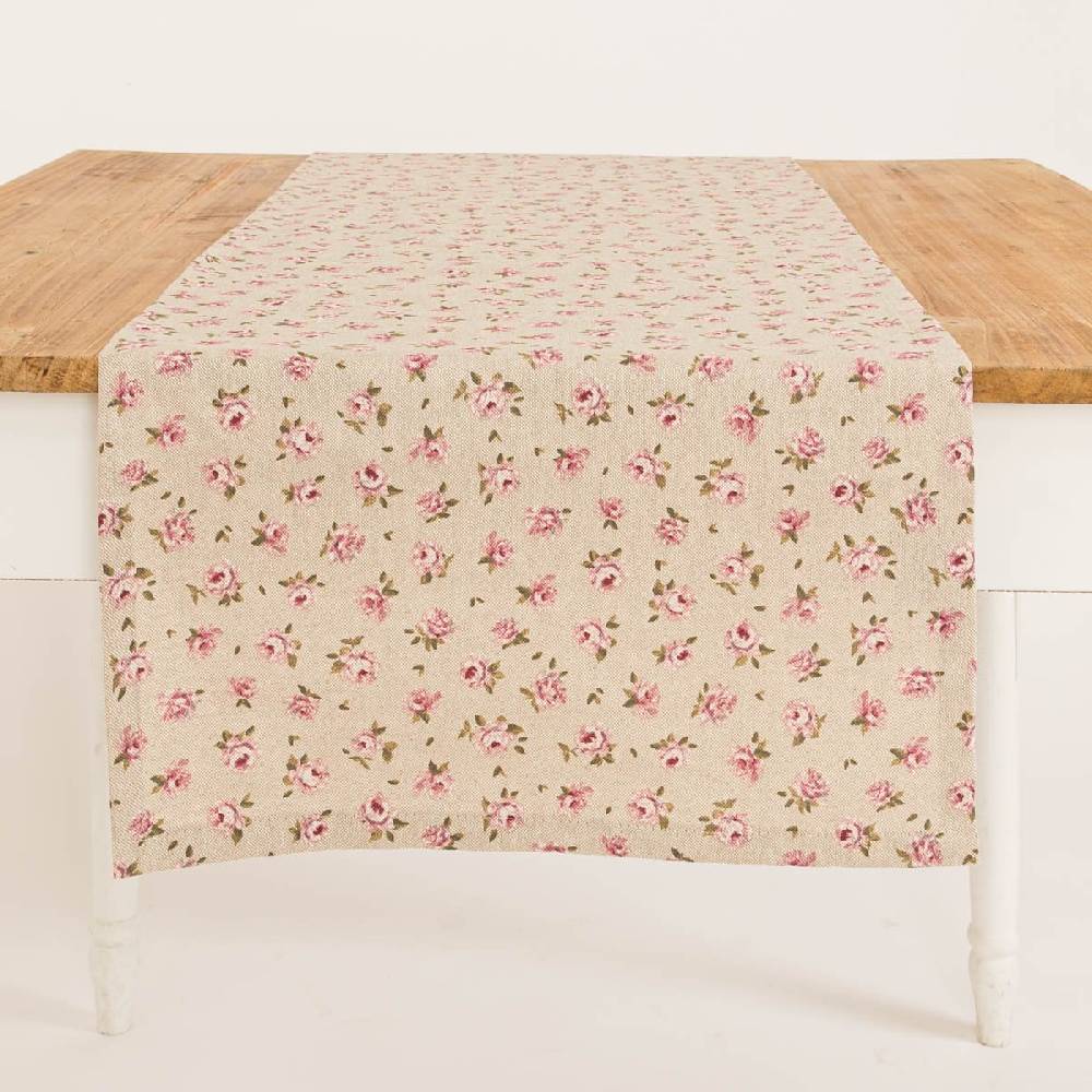 Schöner Leben Tischläufer Classic Little Rose Rosenblüten Leinenlook natur rosa 40x160cm von SCHÖNER LEBEN Versandkostenfrei