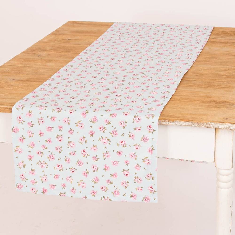 Schöner Leben Tischläufer Classic Little Rose Rosenblüten hellblau rosa 40x160cm von SCHÖNER LEBEN