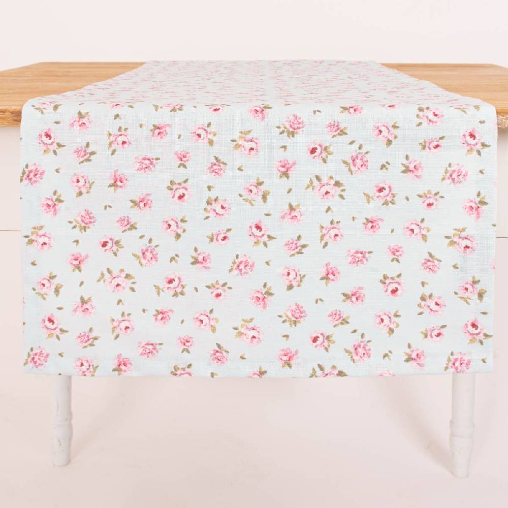Schöner Leben Tischläufer Classic Little Rose Rosenblüten hellblau rosa 40x160cm von SCHÖNER LEBEN Großer Ausverkauf