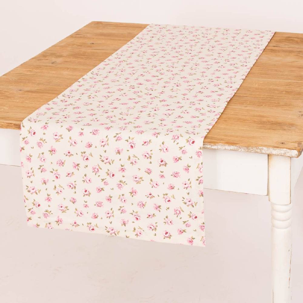 Schöner Leben Tischläufer Classic Little Rose Rosenblüten ecru rosa 40x160cm von SCHÖNER LEBEN