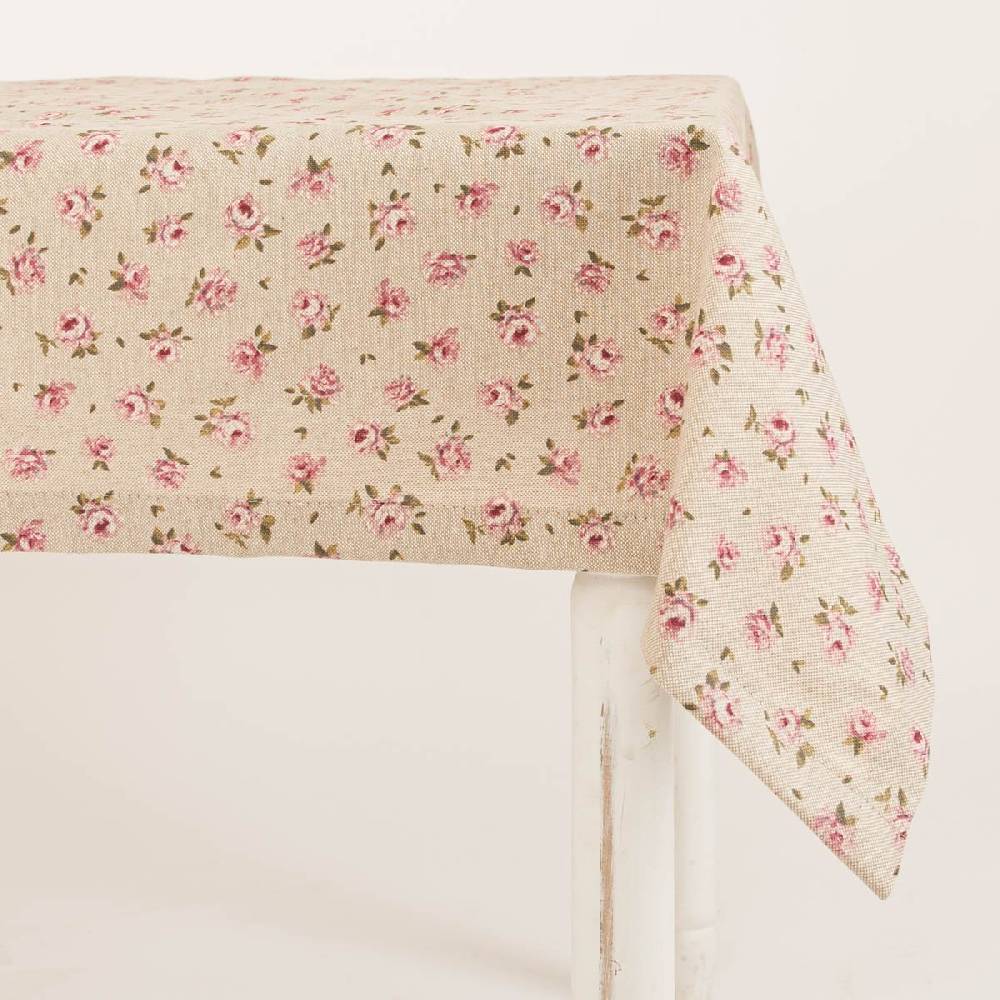 Schöner Leben Tischdecke Classic Little Rose Leinenlook Rosenblüten natur rosa in versch. Größen von SCHÖNER LEBEN Begrenztes Angebot