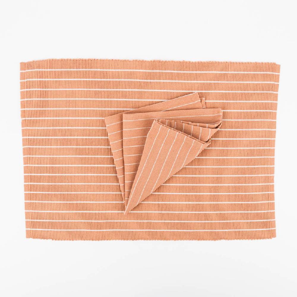Schöner Leben Set aus 4 Platzsets und 4 Servietten gestreift hellbraun weiß 50x35cm und 40x40cm von Linen & More Vierteljährliche Förderung