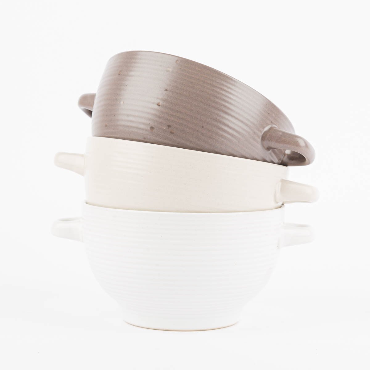 Schöner Leben Müslischale mit Henkeln aus Keramik weiß beige oder taupe14x8cm Fabrikladen
