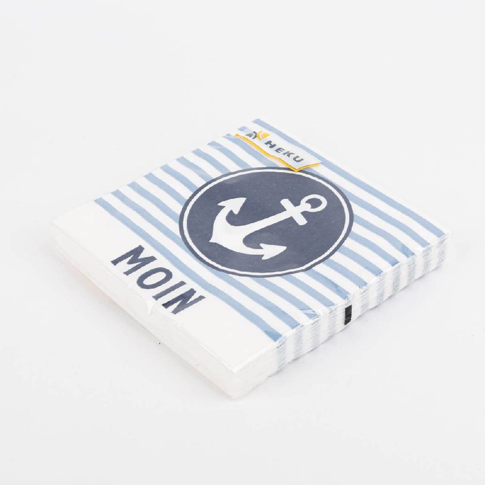 Schöner Leben Serviette Moin Streifen Anker hellblau weiß dunkelblau 33x33cm 3lagig 20 Stück Angebote