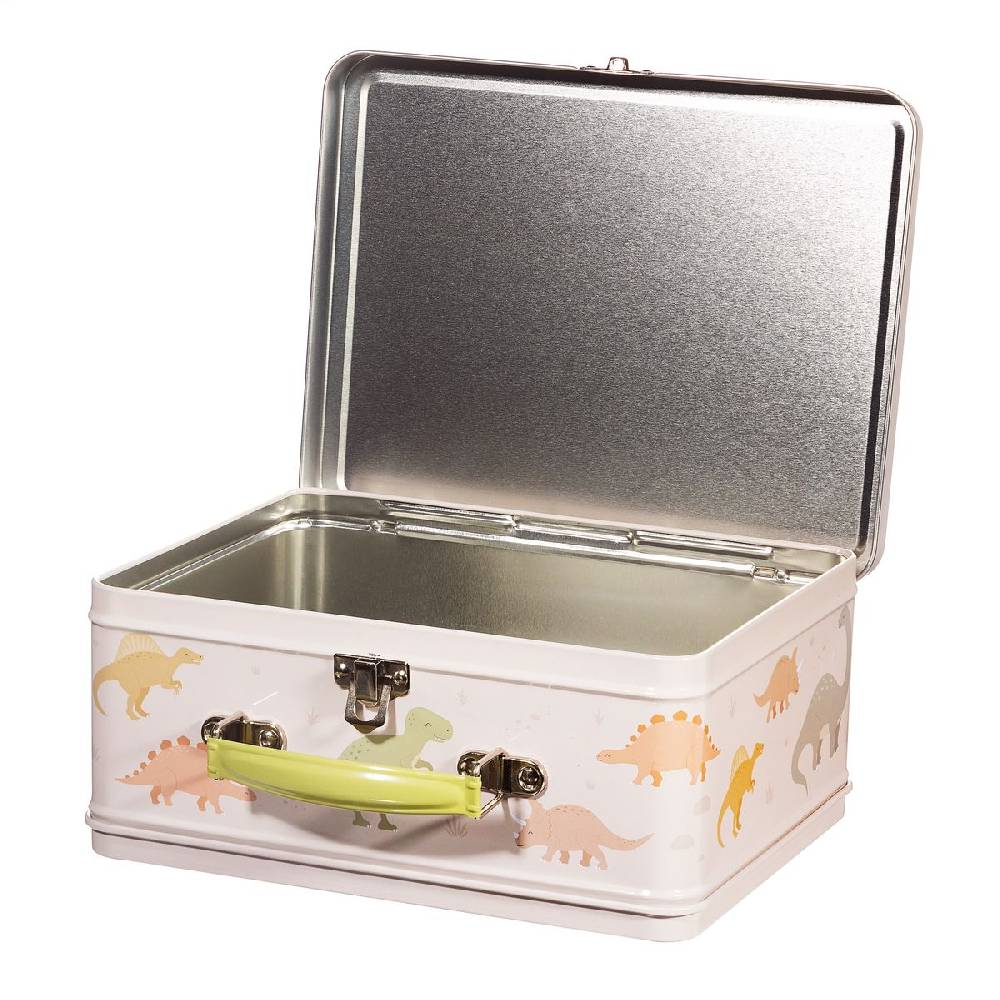 Schöner Leben Lunchbox Koffer mit Dinos aus Metall beige bunt 22x17x10cm von Sass & Belle Günstiger Verkauf