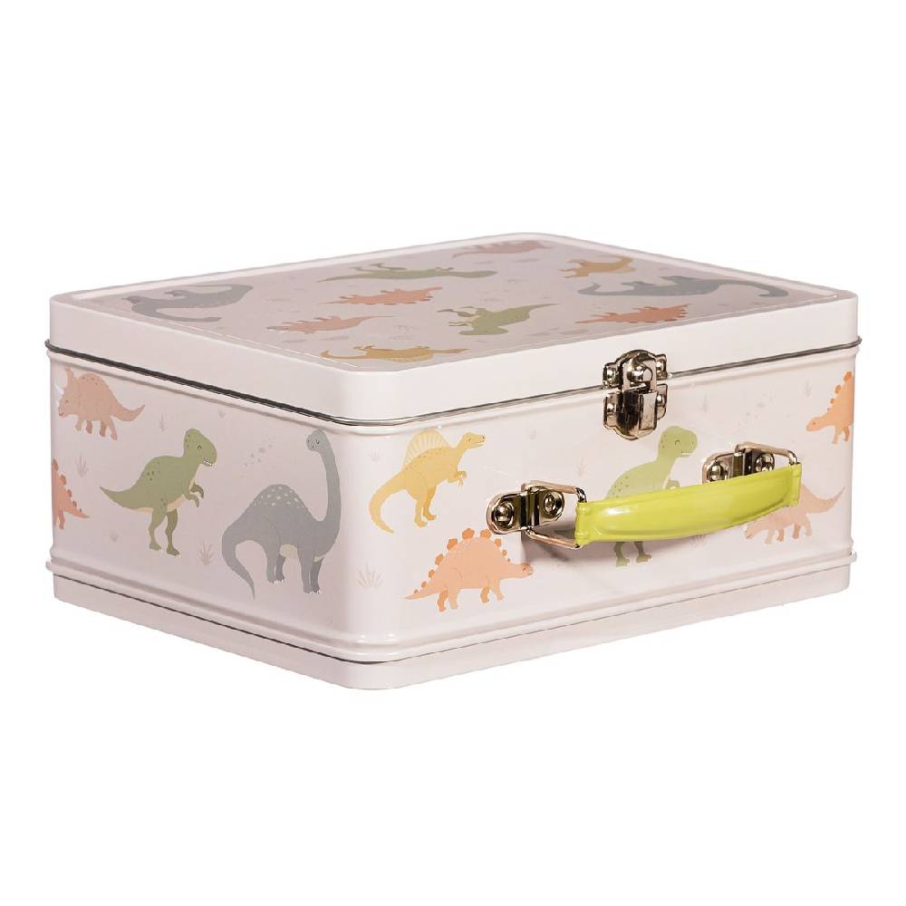 Schöner Leben Lunchbox Koffer mit Dinos aus Metall beige bunt 22x17x10cm von Sass & Belle Günstiger Verkauf