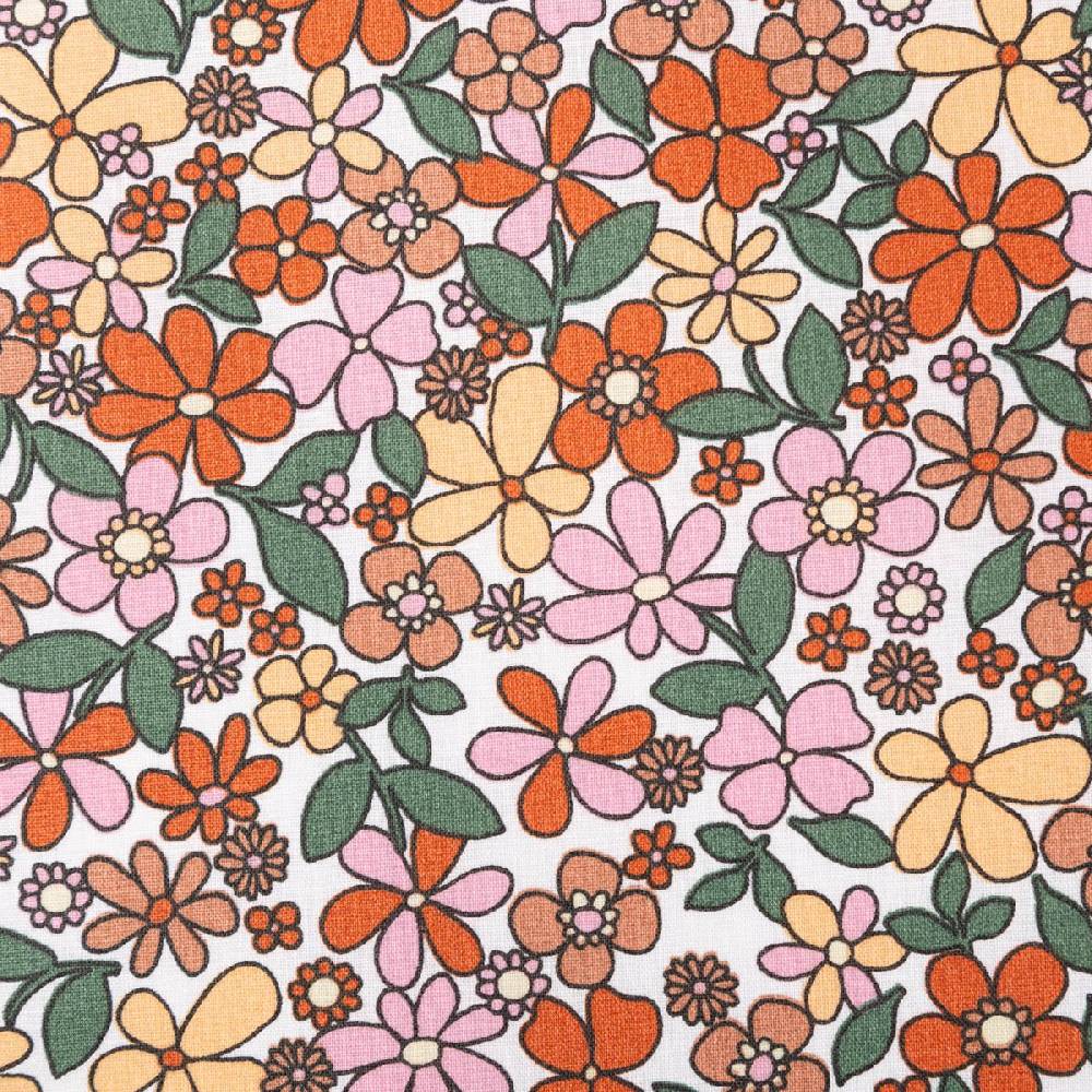 Schöner Leben Tischdeckenstoff abwaschbar Baumwollstoff beschichtet Enduit Josette Blumen weiß orange 1,45m Breite Kostenloser Versand