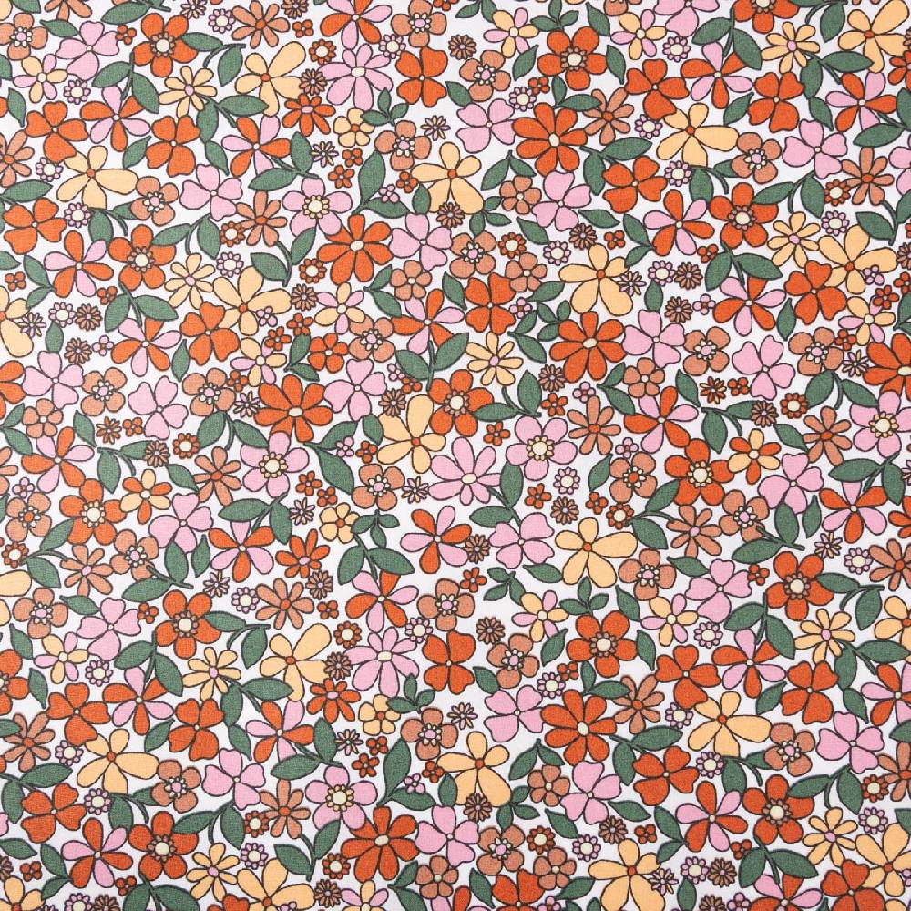 Schöner Leben Tischdeckenstoff abwaschbar Baumwollstoff beschichtet Enduit Josette Blumen weiß orange 1,45m Breite Kostenloser Versand