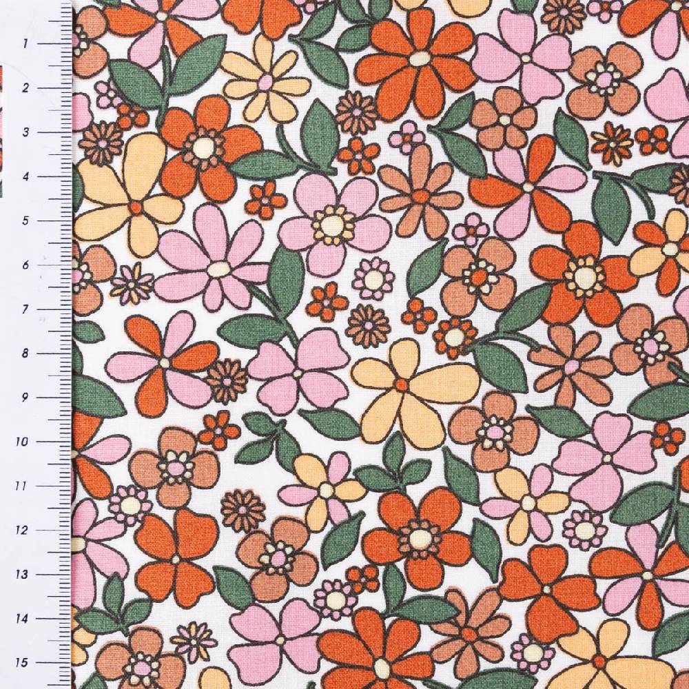 Schöner Leben Tischdeckenstoff abwaschbar Baumwollstoff beschichtet Enduit Josette Blumen weiß orange 1,45m Breite Kostenloser Versand
