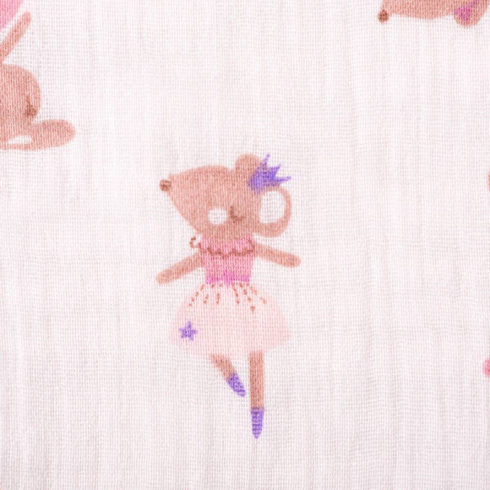 Schöner Leben Musselin Stoff Double Gauze Fifi Maus Hase Ballerina rosa violett 1,30m Breite Fabrikpreis
