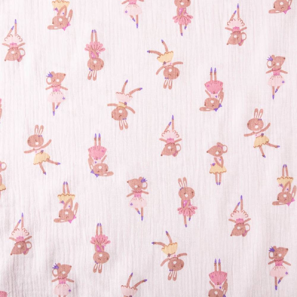 Schöner Leben Musselin Stoff Double Gauze Fifi Maus Hase Ballerina rosa violett 1,30m Breite Fabrikpreis