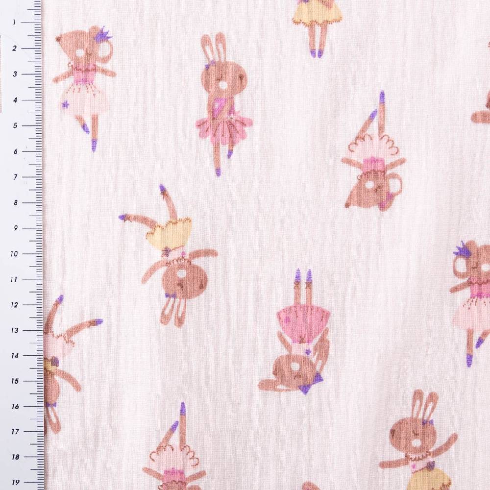 Schöner Leben Musselin Stoff Double Gauze Fifi Maus Hase Ballerina rosa violett 1,30m Breite Fabrikpreis