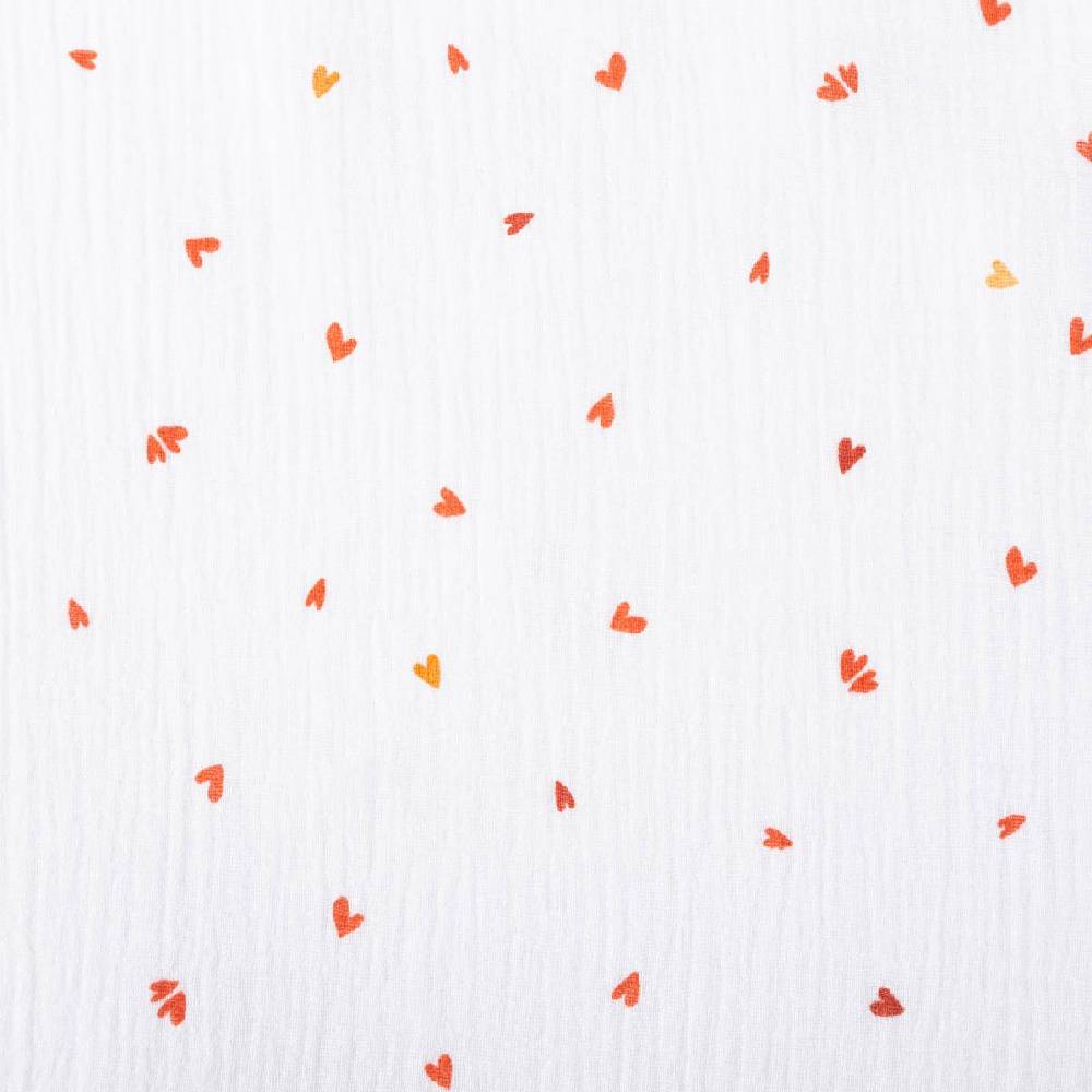 Schöner Leben Musselin Stoff Double Gauze Coreo Mini Herzen weiß rot 1,30m Breite Versandkostenfrei