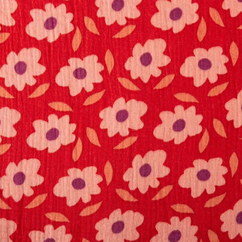 Schöner Leben Musselin Stoff Double Gauze Floli Blumen Blätter rot violett 1,30m Breite Flash Sale