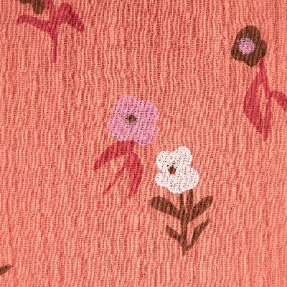 Schöner Leben Musselin Stoff Double Gauze Pixflo Blumen koralle rot weiß 1,30m Breite Preisnachlass