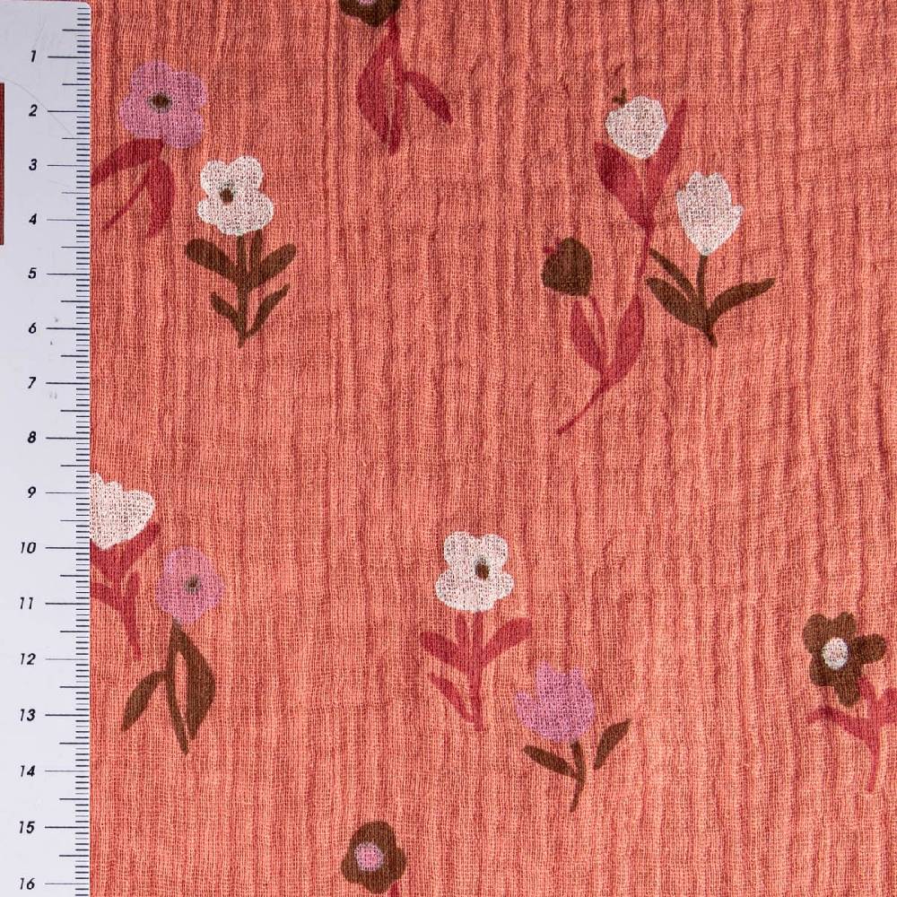 Schöner Leben Musselin Stoff Double Gauze Pixflo Blumen koralle rot weiß 1,30m Breite Preisnachlass