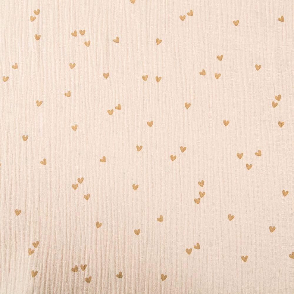 Schöner Leben Musselin Stoff SMALL HEARTS Herzchen beige braun 1,35m Breite Saisonschlussverkauf
