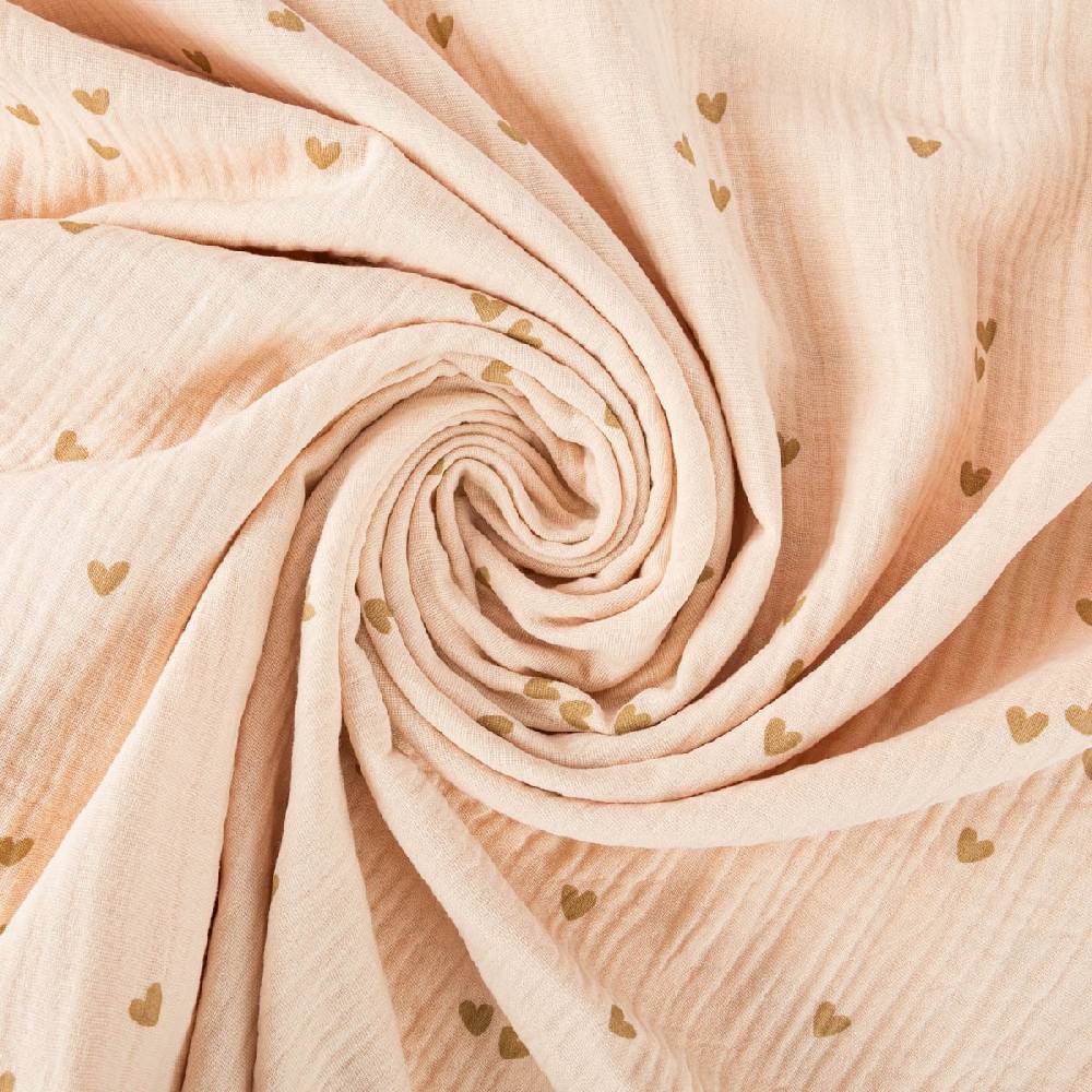 Schöner Leben Musselin Stoff SMALL HEARTS Herzchen beige braun 1,35m Breite Saisonschlussverkauf