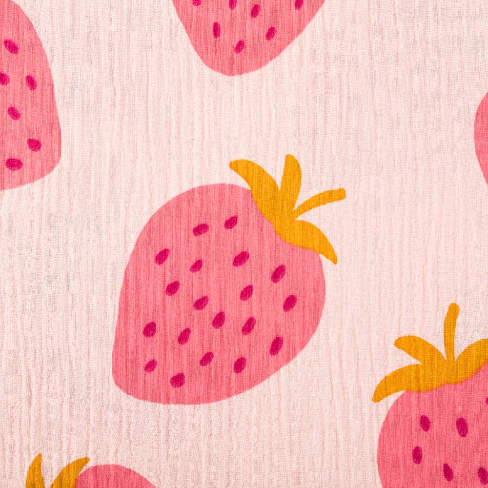Schöner Leben Musselin Stoff STRAWBERRIES Erdbeeren groß hell rosa pink 1,35m Breite Cyber Monday