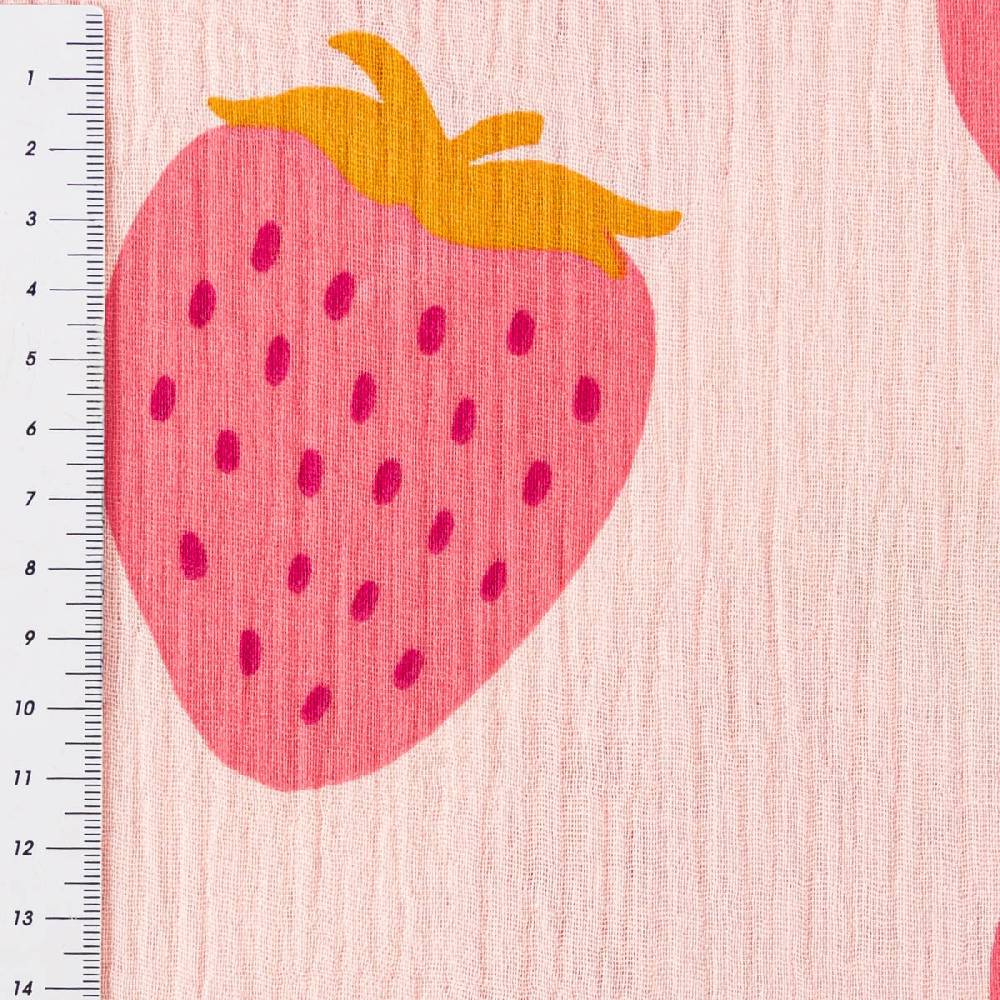Schöner Leben Musselin Stoff STRAWBERRIES Erdbeeren groß hell rosa pink 1,35m Breite Cyber Monday