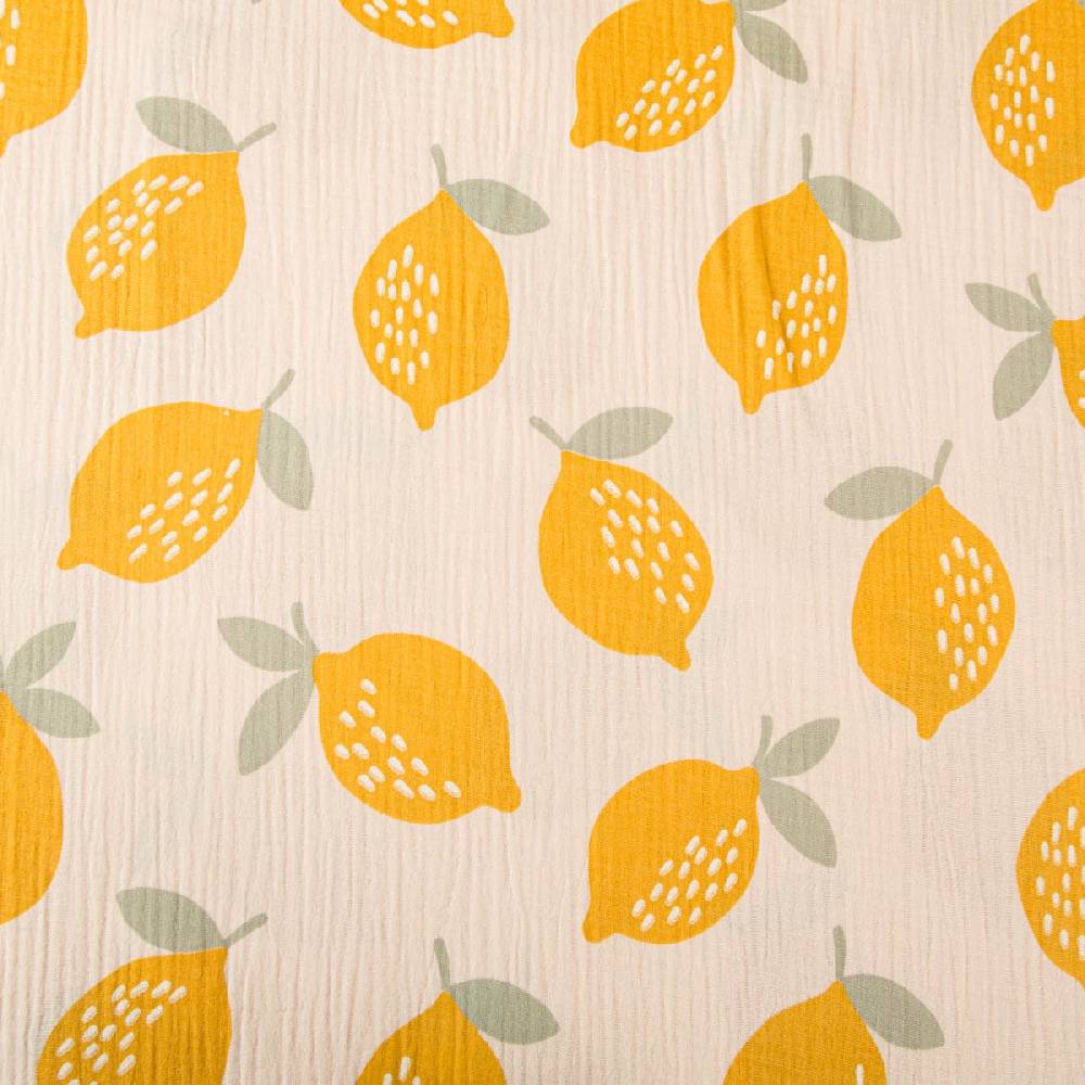 Schöner Leben Musselin Stoff LEMONS Zitronen groß beige gelb 1,35m Breite Weihnachtsangebot
