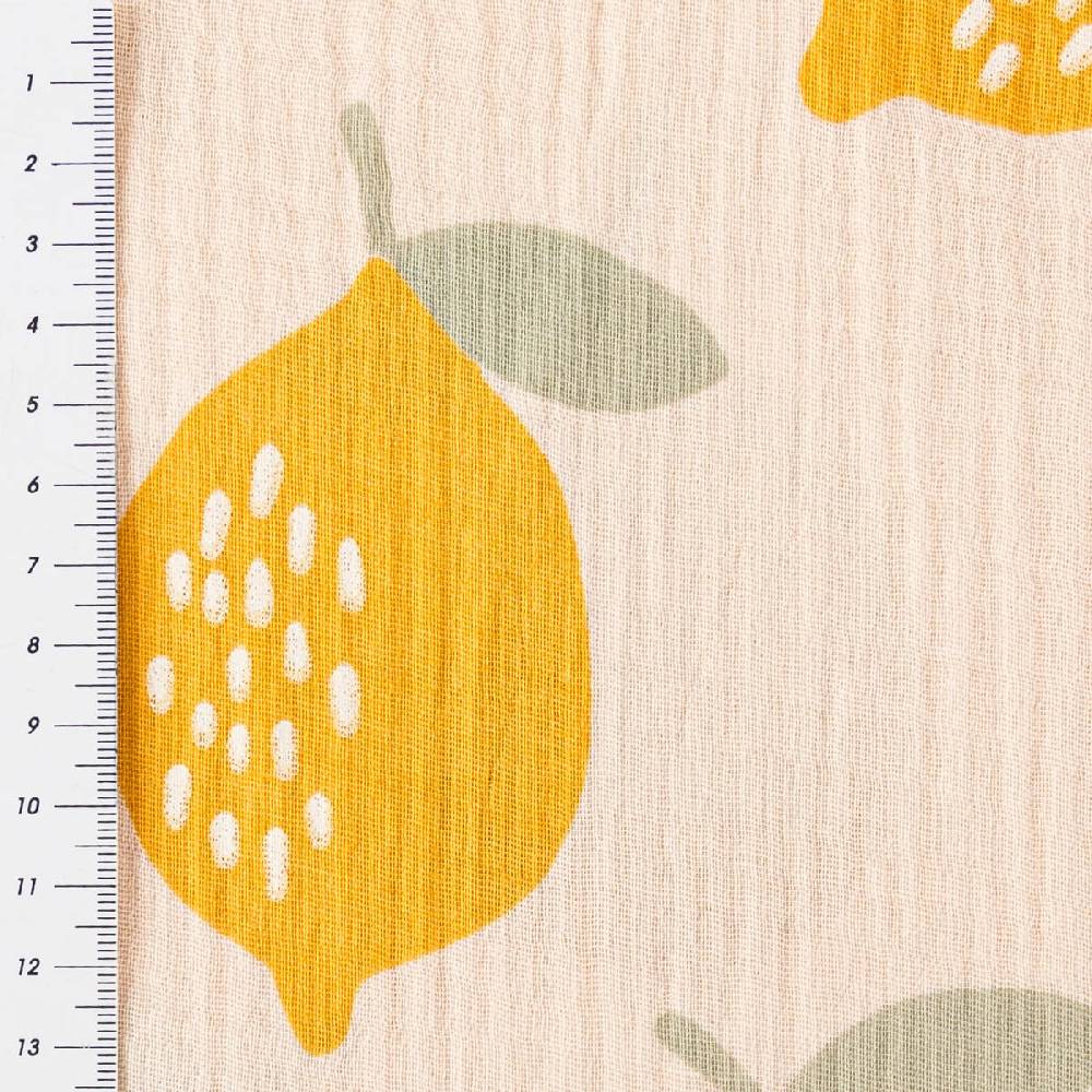 Schöner Leben Musselin Stoff LEMONS Zitronen groß beige gelb 1,35m Breite Weihnachtsangebot