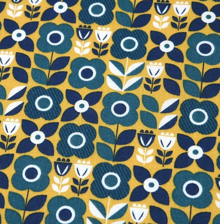 Schöner Leben Baumwollstoff Retro Blumen gelb blau 1,40m Breite Muttertagsangebot