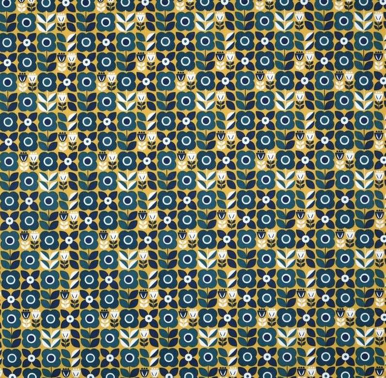 Schöner Leben Baumwollstoff Retro Blumen gelb blau 1,40m Breite Muttertagsangebot