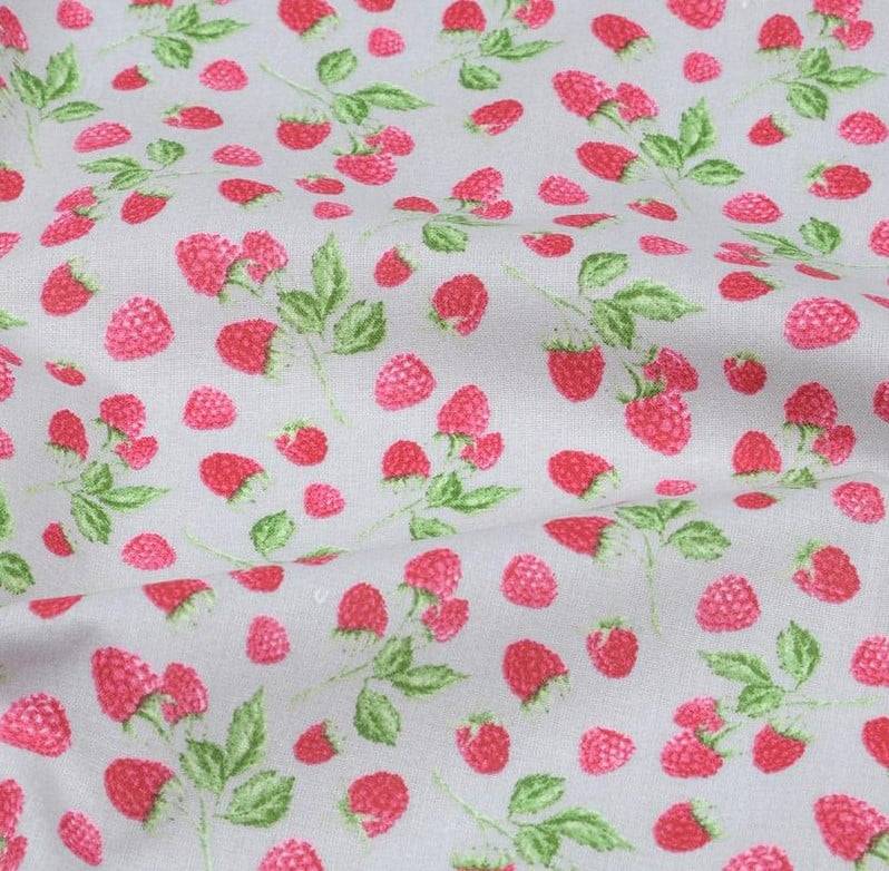 Schöner Leben Baumwollstoff Himbeeren hellgrau rosa 1,40m Breite Top Angebot