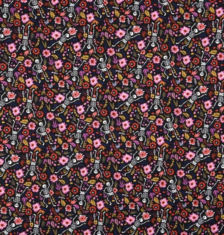 Schöner Leben Baumwollstoff Skelette Blumen schwarz bunt 1,40m Breite Neueste Mode