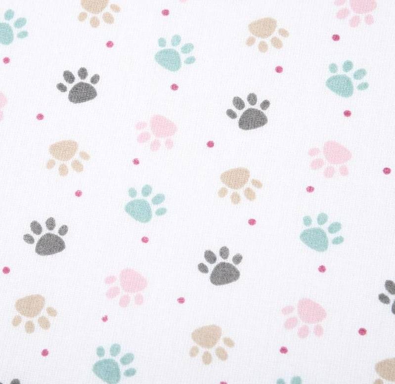 Schöner Leben Baumwollstoff Pfotenabdrücke weiß rosa türkis beige 1,40m Breite Neuheiten