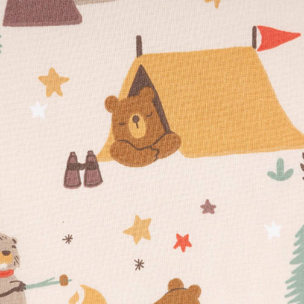 Schöner Leben Baumwollstoff Webware GLAMPING Camping Bär Biber Berge beige braun 1,47m Breite Tägliche Deals