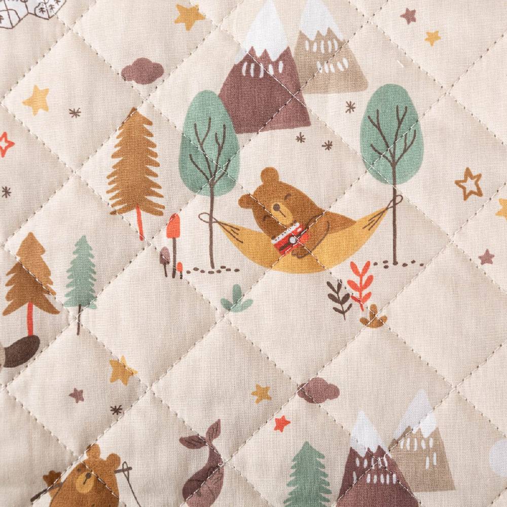 Schöner Leben Steppstoff Baumwolle GLAMPING Camping Tiere Bär Biber beidseitig beige braun 1,44m Breite Riesige Ersparnisse