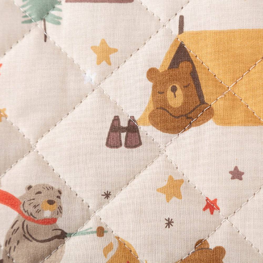 Schöner Leben Steppstoff Baumwolle GLAMPING Camping Tiere Bär Biber beidseitig beige braun 1,44m Breite Riesige Ersparnisse