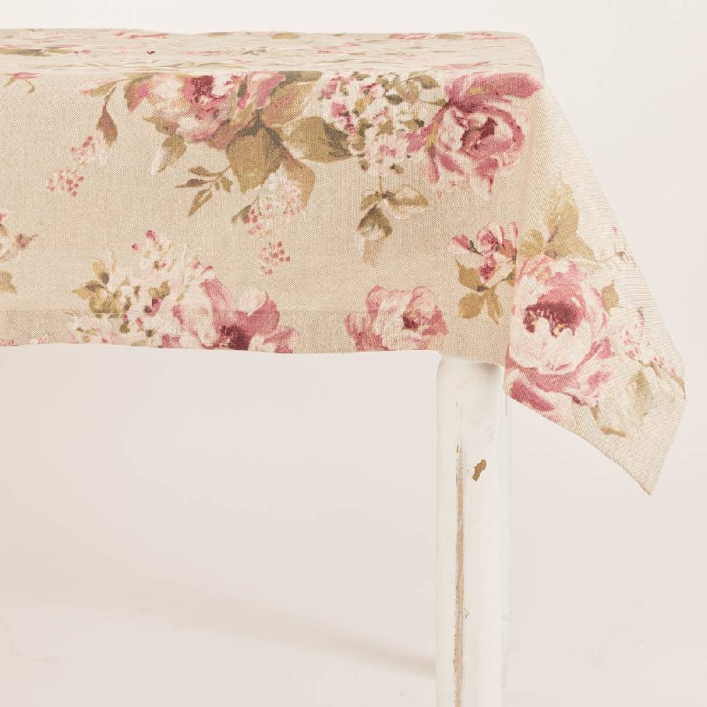 Schöner Leben Tischdecke Classic Painted Rose Rosen Leinenlook natur rosa in versch. Größen von SCHÖNER LEBEN Super Sparpreis