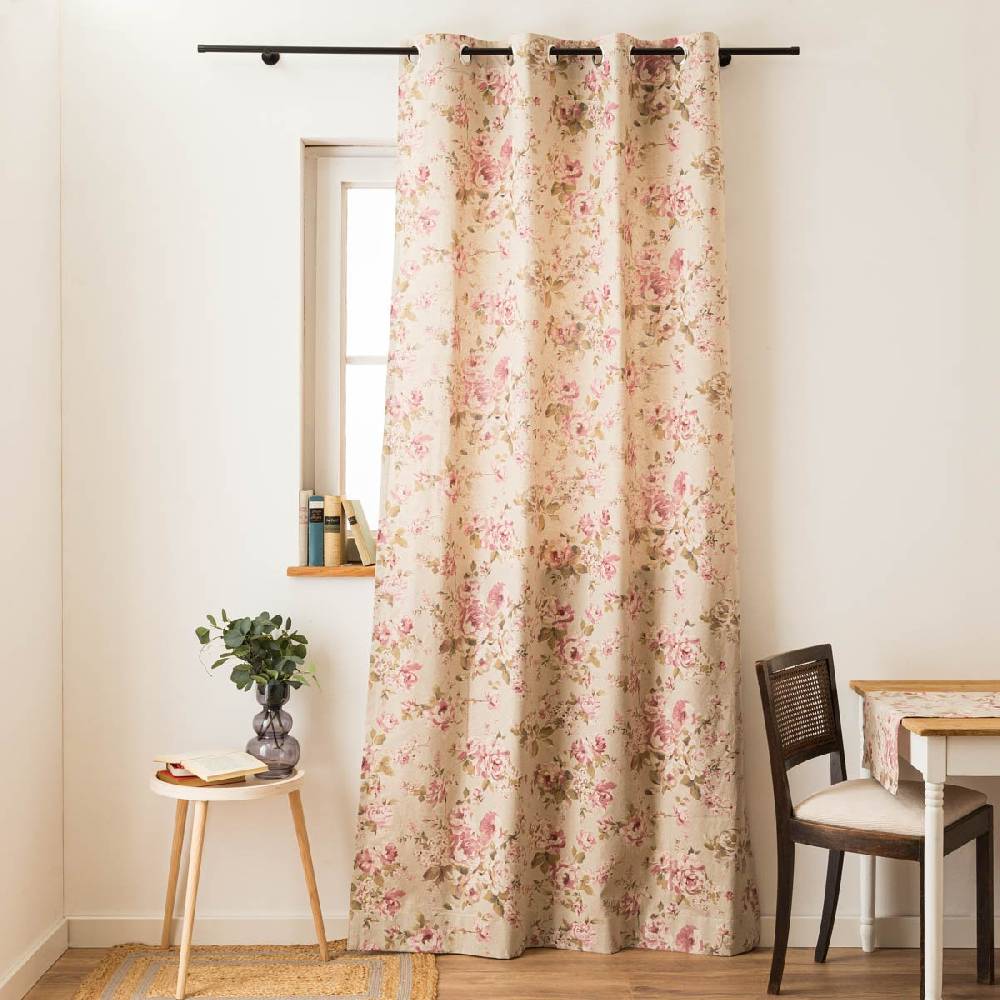 Schöner Leben Vorhang mit Ösen Classic Painted Rose Rosen Leinenlook natur rosa in 245cm oder Wunschlänge von SCHÖNER LEBEN Begrenzte Freigabe