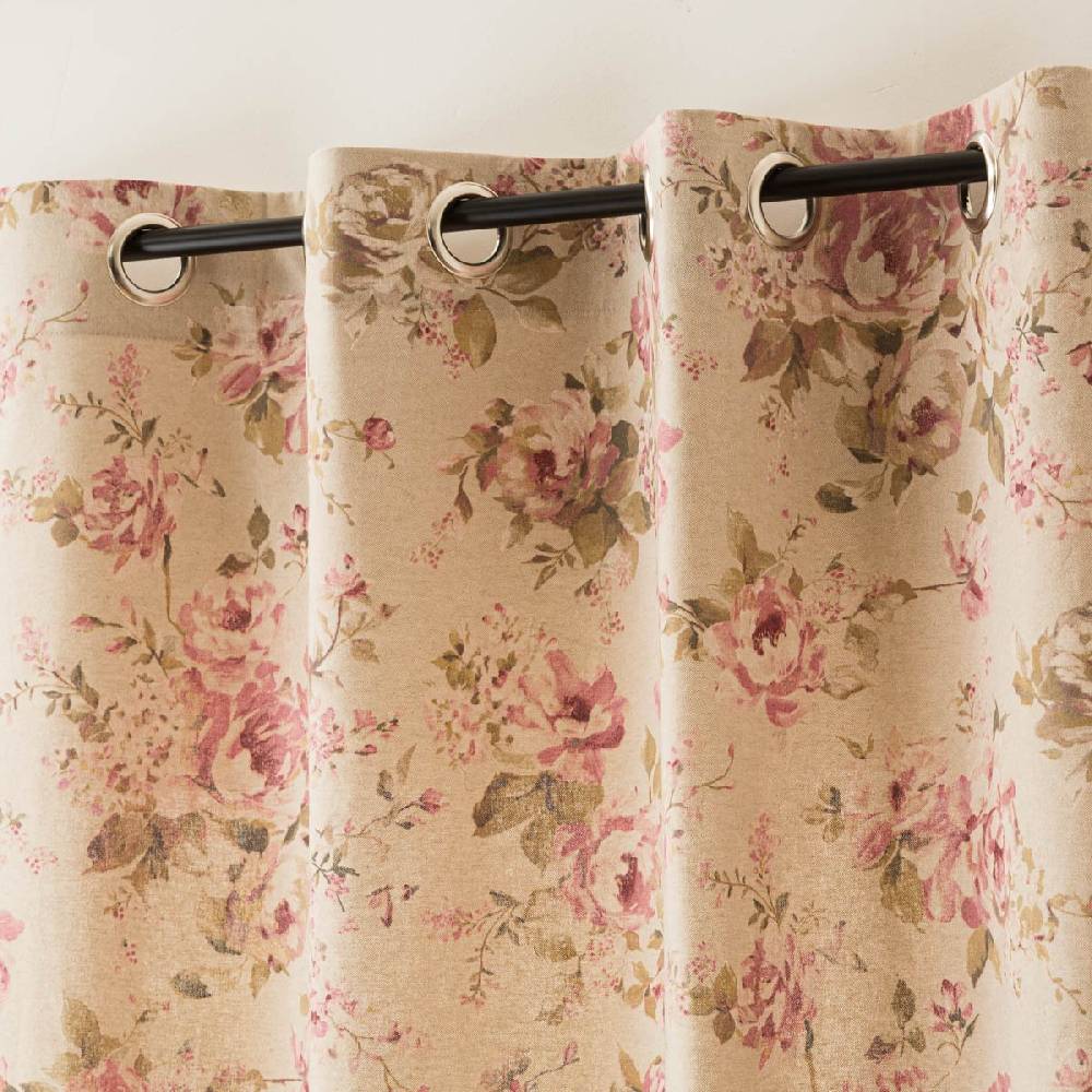 Schöner Leben Vorhang mit Ösen Classic Painted Rose Rosen Leinenlook natur rosa in 245cm oder Wunschlänge von SCHÖNER LEBEN Begrenzte Freigabe