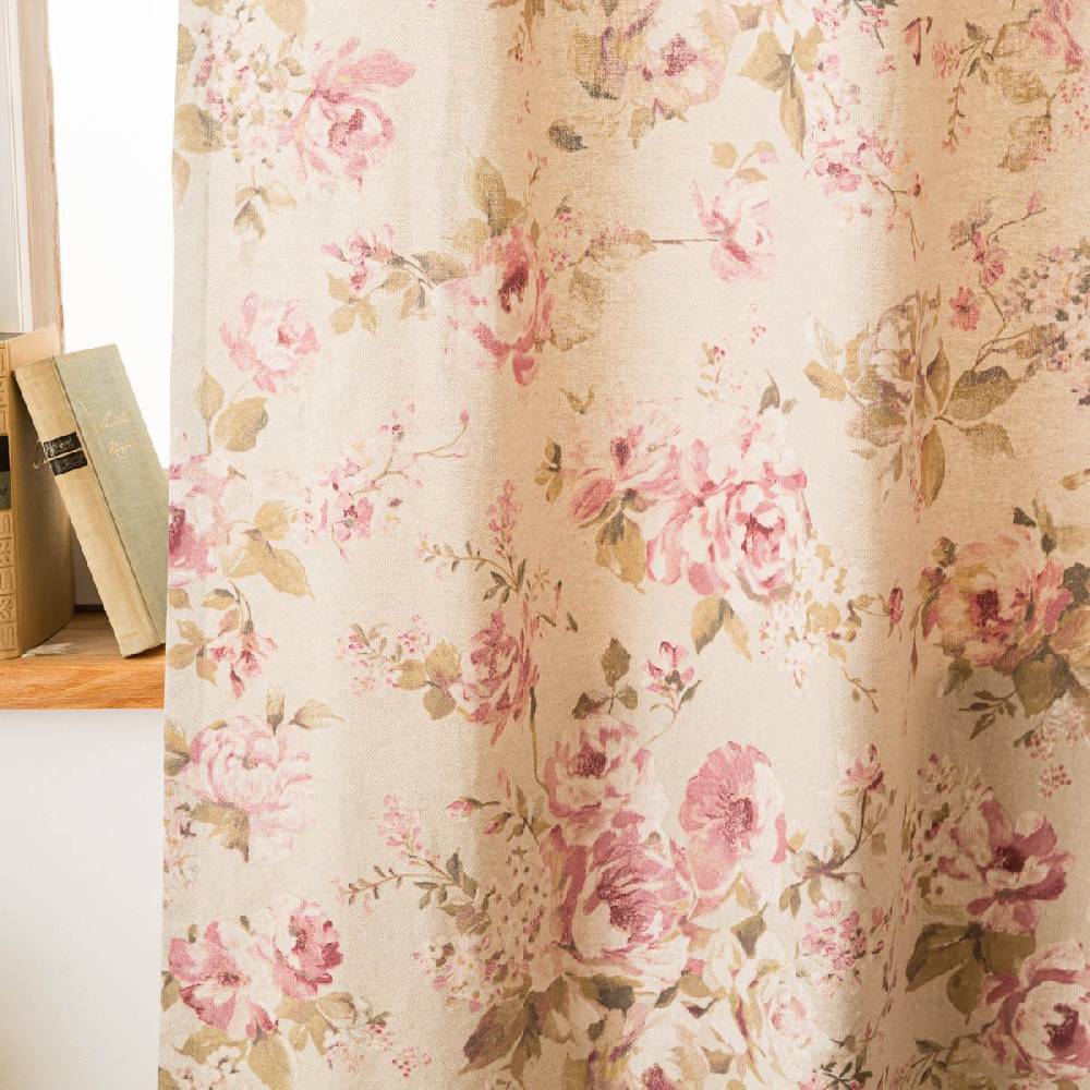 Schöner Leben Vorhang mit Ösen Classic Painted Rose Rosen Leinenlook natur rosa in 245cm oder Wunschlänge von SCHÖNER LEBEN Begrenzte Freigabe
